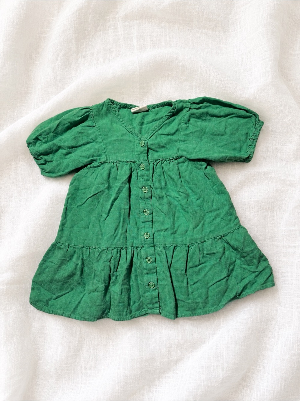 💚 Cotton On Kids Green Linen Blend Dress | Size 2T | Cottagecore Prairie Button